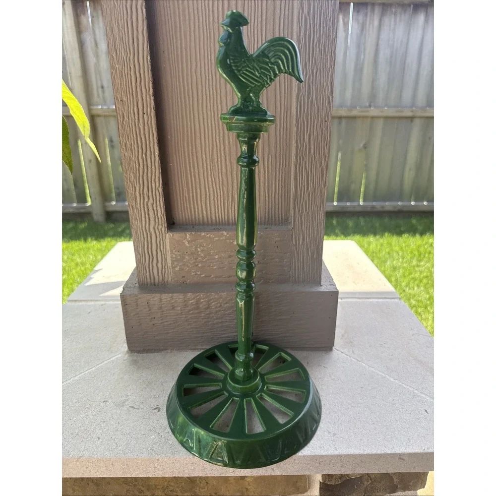 VTG Cast Iron GREEN ROOSTER Paper Towel Holder 15